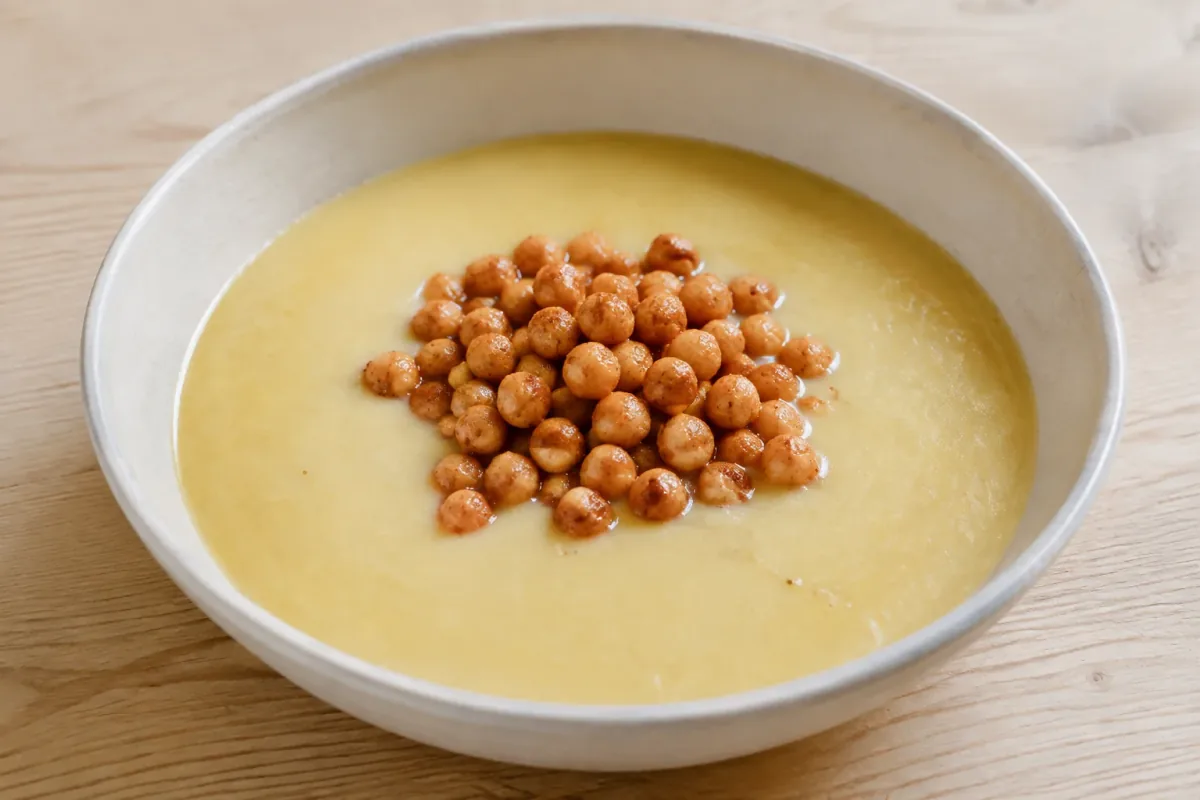 Kartoffel-porresuppe med sprøde kikærter