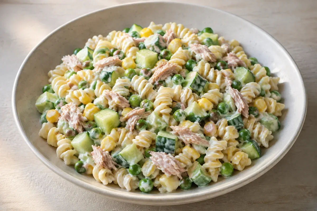 Pastasalat med tun, majs og ærter